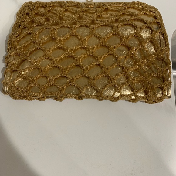 Vintage gold/fabric clutch purse - Picture 4 of 8